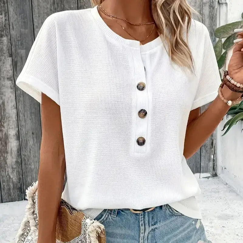 Europe and America large solid color short sleeve T-shirt women summer new loose V-neck casual all-matching three-point sleeve b  Amaijoin