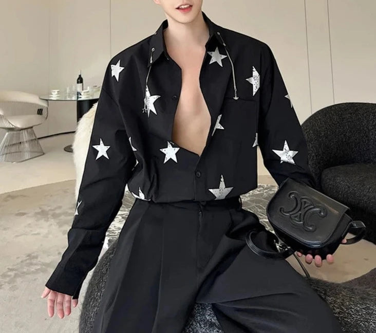 LUZHEN Casual Star Printed Long Sleeve Trendy Elegant Shirts Korean Luxury 2024 Spring Men's Stylish Tops Free Shipping LZ2641  Amaijoin