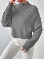 Load image into Gallery viewer, Women&#39;s Ribbed Knitted Sweater, Mock Neck Long Sleeve Pullover, Solid Color High Neck Drop Shoulder Jumper  Amaijoin
