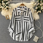 Load image into Gallery viewer, Fashion Woman Blouse 2023 Medium Length Vertical Stripe Shirt Jacket for Women&#39;s Korean Casual Loose Fitting Elegant Top  Amaijoin
