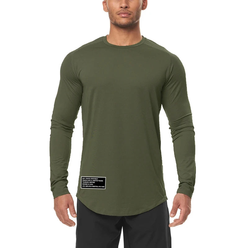 High Elastic Tight Long Sleeve Casual Shirt Autumn Breathable Quick Dry Mens T-shirt Gym Fitness Bodybuilding Running Sportswear  Amaijoin