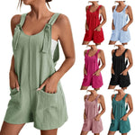 Load image into Gallery viewer, Women&#39;s clothing sales Women&#39;s Tie Shoulder Overall Shorts Scoop Neck Romper Jumpsuit With Pocket jumpsuit women  Amaijoin
