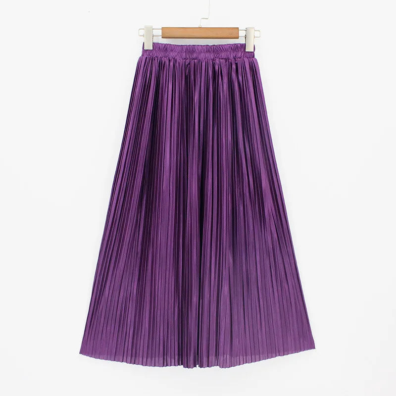 Seoulish 2024 New Stain Pleated Women's Long Skirts Spring Summer Multi Colors High Waist Harajuku Umbrella Maxi Skirts Female  Amaijoin