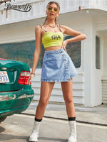 Load image into Gallery viewer, Benuynffy Button Front Asymmetrical Hem Denim Skirt Women Fashion Summer High Waist A-line Female Jean Mini Skirts 2024 New  Amaijoin
