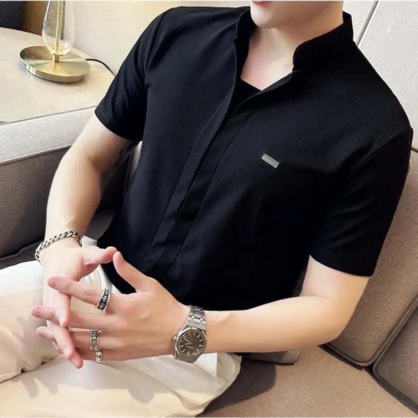 Men's Summer High Quality Casual Short-sleeved Shirts/Male Slim Fit Lapel Fashion Business and Casual Shirt Plus S-4XL  Amaijoin