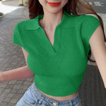 Load image into Gallery viewer, Woman T Shirt Sexy Crop Top Coquette Clothes Plain Polo Neck Women Women&#39;s Clothing Trend 2024 Fashion Offer Free Shipping in On  Amaijoin
