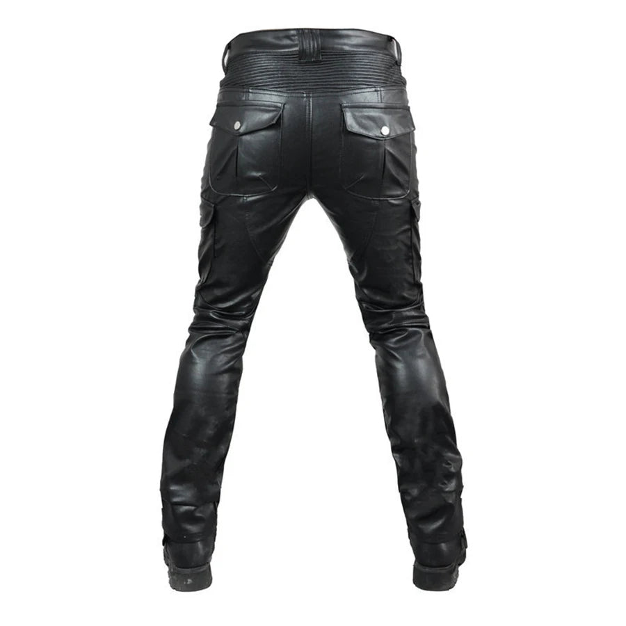 NEW Motorcycle Riding Jeans Motocross Racing Pants PU Leather Biker Trousers Waterproof Windproof Men With 4 X CE Knee Hip Pad  Amaijoin