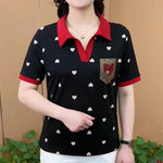 Load image into Gallery viewer, Women&#39;s Clothing 2024 Summer Stylish Rhinestone Tees Print Patchwork Polo Collar T-shirts Ladies Casual Short Sleeve Loose Tops  Amaijoin
