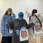 Load image into Gallery viewer, Autumn and Winter Men Round Neck Shark Sweater Men Winter Patchwor Harajuku Korean Style Round Neck Grey Pullover Male Clothing  Amaijoin
