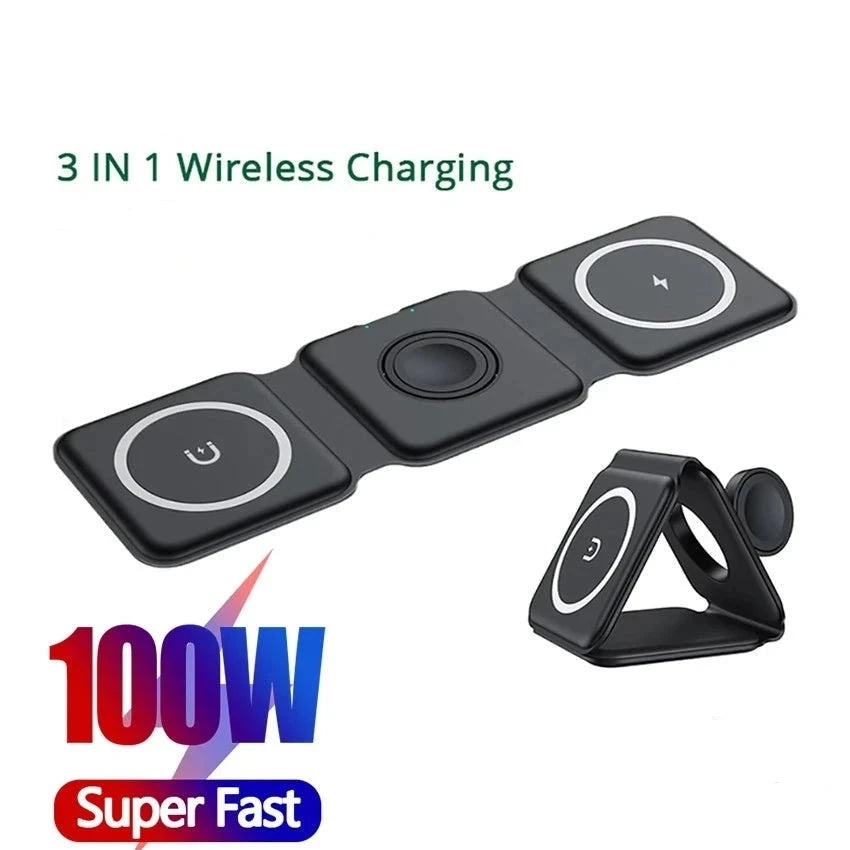 100W 3 in 1 Magnetic Wireless Charger Pad Stand for iPhone 14 13 15 Pro Max Airpods iWatch Fast Wireless Charging Dock Station  Amaijoin