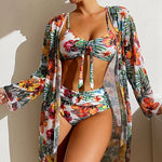 Load image into Gallery viewer, Bikini 2024 Women 11 Colors Sexy High Waist Bikini 3 Pieces Floral Print Swimsuit With Mesh Long-Sleeved Blouse Brazilia 3Piece  Amaijoin
