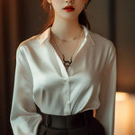 Load image into Gallery viewer, Summer Autumn Silk Satin Shirts Women 2024 Vintage Blouse Long Sleeve Button Down Shirt Office Lady Tee Top Ladies Casual Shirt  Amaijoin
