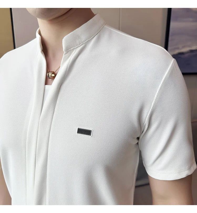 Men's Summer High Quality Casual Short-sleeved Shirts/Male Slim Fit Lapel Fashion Business and Casual Shirt Plus S-4XL  Amaijoin