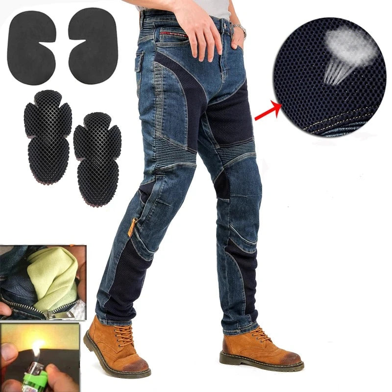 Summer Mesh ventilation Motorcycle Jeans Motocross Pants Moto Jean Breathable Small foot circumference moto Pant  Amaijoin