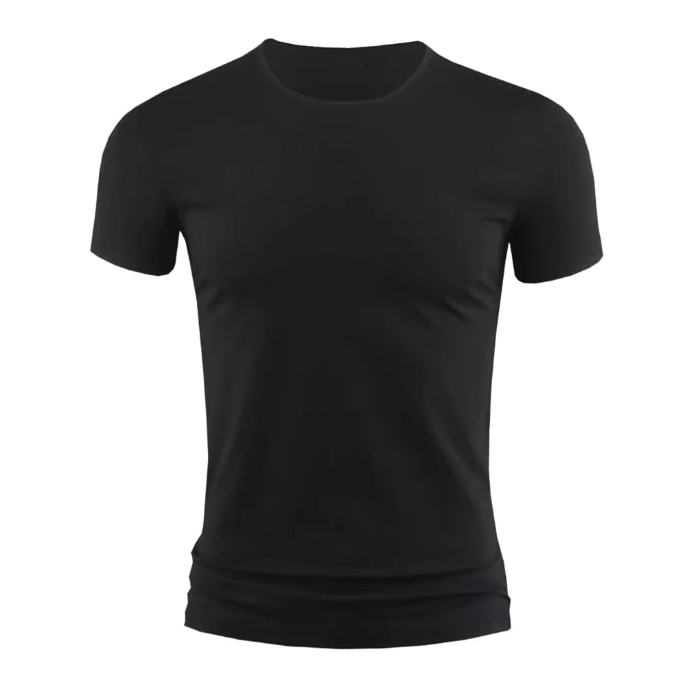 New Men's Short Sleeve T-Shirt Basic Plain Casual Gym Muscle Crew Neck T-Shirts Slim Fit Tops Tee Summer Man Clothing  Amaijoin