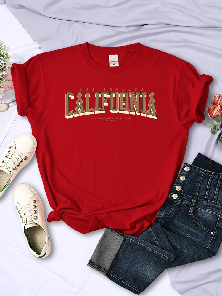 Los Angeles California The Winnerof Tournaments T-Shirt Women Summer Breathable T Shirts Street Clothes Simple Soft Short Sleeve  Amaijoin