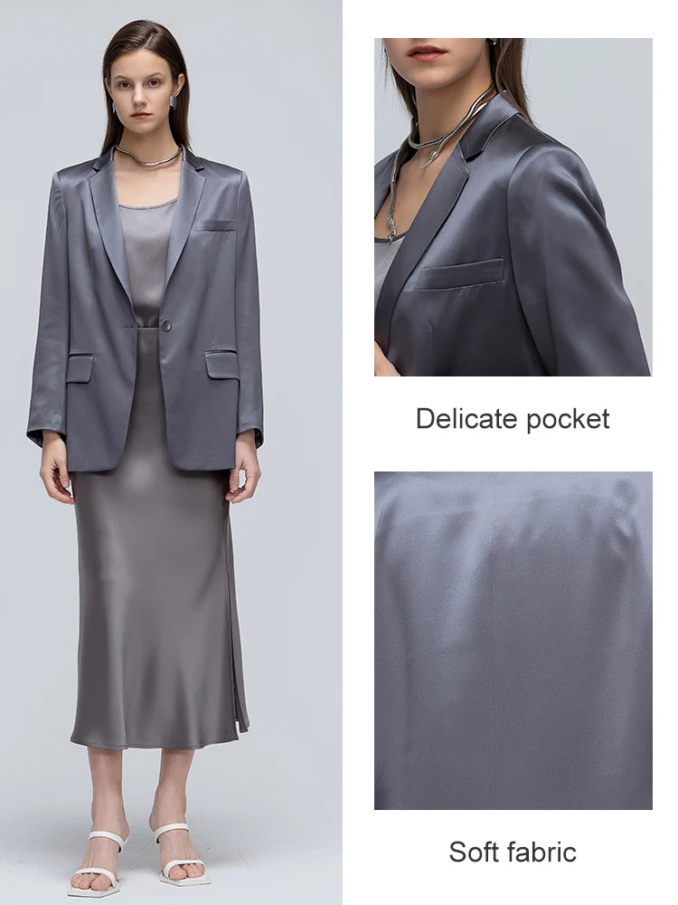 ZEAMOD Ladies 30 Momme 100 Silk plain crepe satin women solid color comfort suit jacket  Amaijoin