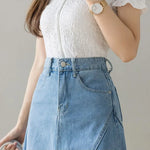 Load image into Gallery viewer, Harajuku Lace Patchwork Denim Skirt Woman Korean High Waist Blue Midi Skirts Women Summer Fashion Plus Sized 3Xl A-Line Skirt  Amaijoin
