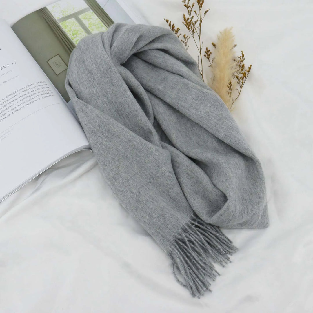 High Quality 100% Wool Scarf Men Women Solid Color Tassel Autumn Winter Business Versatile Classic Warm Soft Muffler Couples  Amaijoin