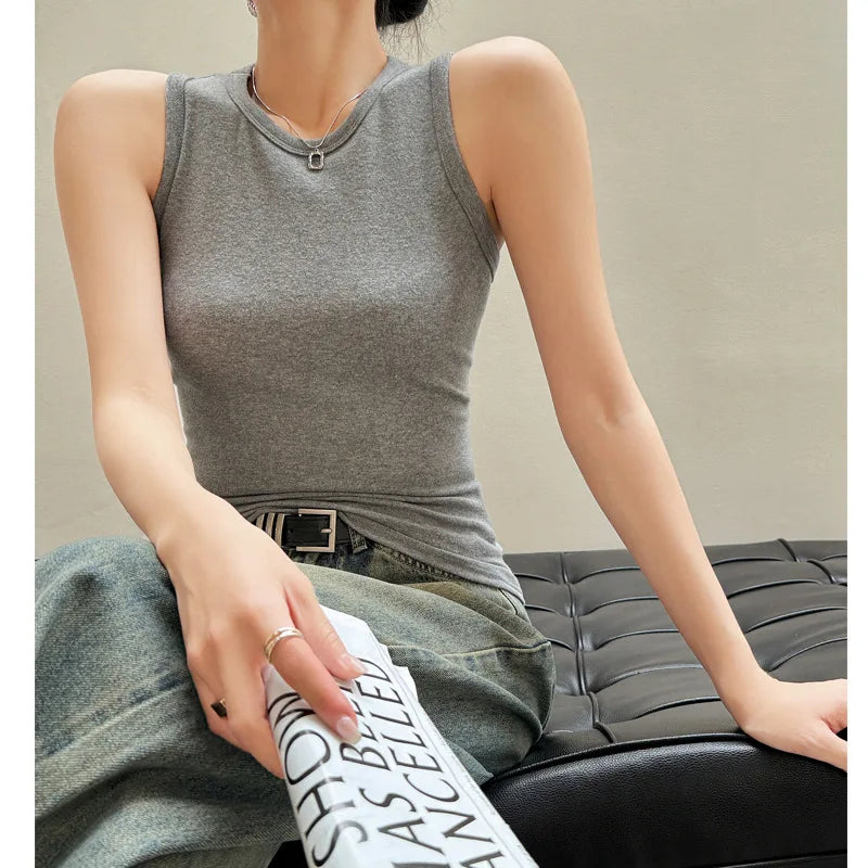 Ribbed Knitted Tops Neck Summer Basic Shirts White Black Casual Sport Vest Off Shoulder Women's Tank Top Y2k A Slim-fit Base Top  Amaijoin