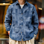 Load image into Gallery viewer, Maden American Retro Boro Baijia Cloth Denim Shirt Jacquard Splicing Niche Long-sleeved Shirt men&#39;s Spring And Autumn Jacket  Amaijoin
