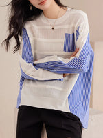 Load image into Gallery viewer, Stylish Hollow Out Knitted Patchwork Pullovers Women 2024 Fashion Oversized Striped Shirt Sweater Pocket Jumper Korean Style  Amaijoin
