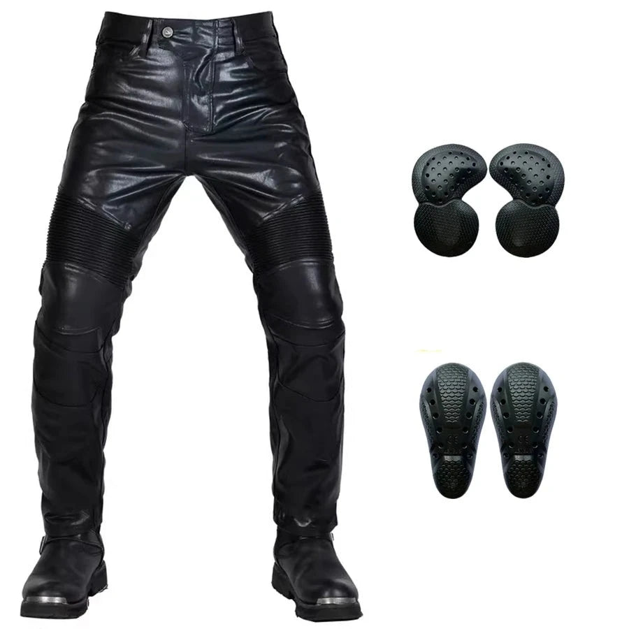 NEW Motorcycle Riding Jeans Motocross Racing Pants PU Leather Biker Trousers Waterproof Windproof Men With 4X CE Knee Hip Pad  Amaijoin