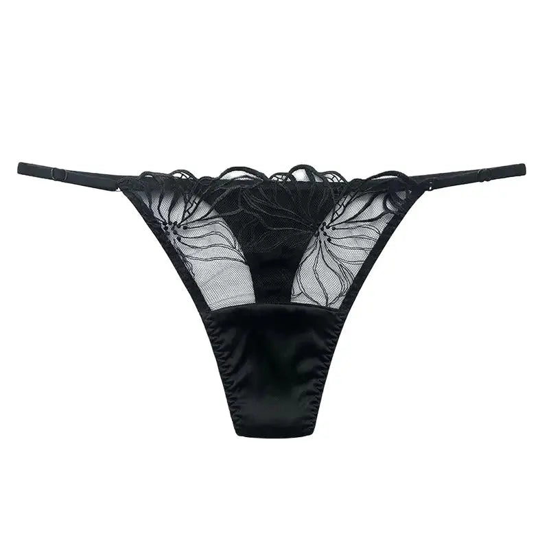 BirdTree 93%Real Silk Sexy G-String, Women's Lace Embroidery Thong, Transparent Erotic T-back, 2024 Spring Summer New P41942QM  Amaijoin