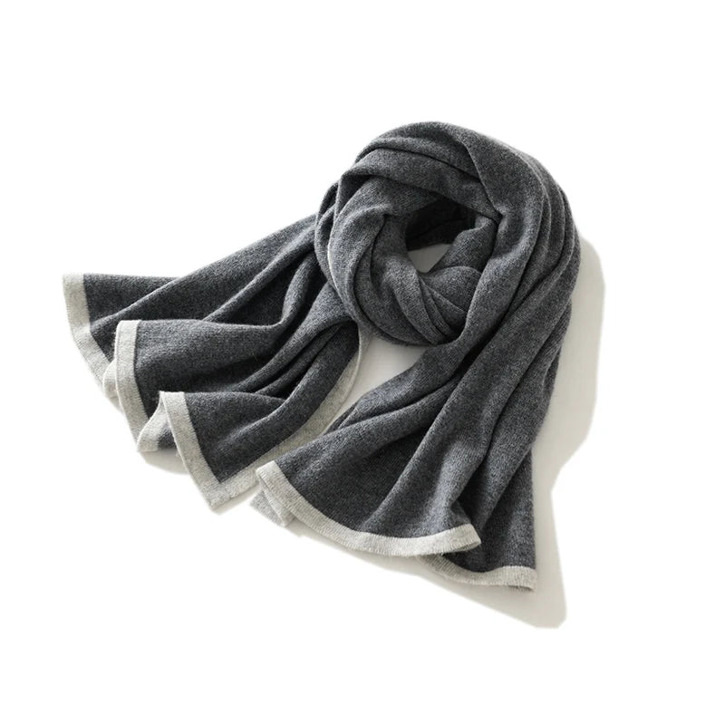 New 100% Cashmere Women's Knitted Scarf Autumn Soft Solid Scarf Winter Warm Color Contrast Men's Scarf  Amaijoin