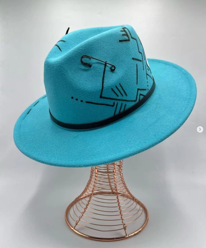 Hand-painted Fedora Hat Men's and Women's Hat Panama Spring Autumn Fashion with Wrapped Feather Wool Fedora Hat Big Brim  Amaijoin