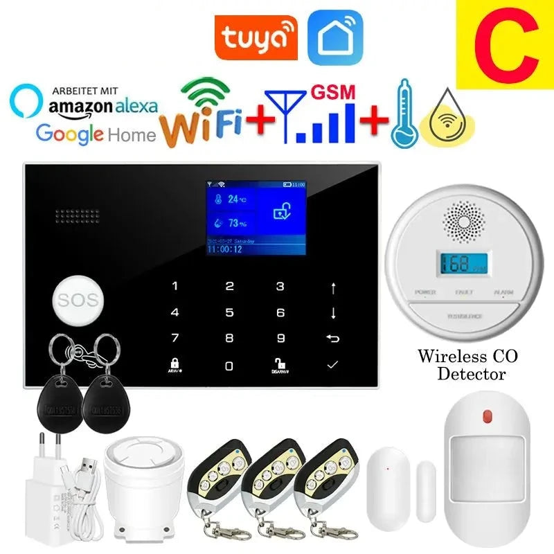 Tuya Smart Home Wifi GSM Burglar Alarm System APP Control 433MHz Wireless Door Water Sensor PIR Motion Carbon Monoxide Detector  Amaijoin