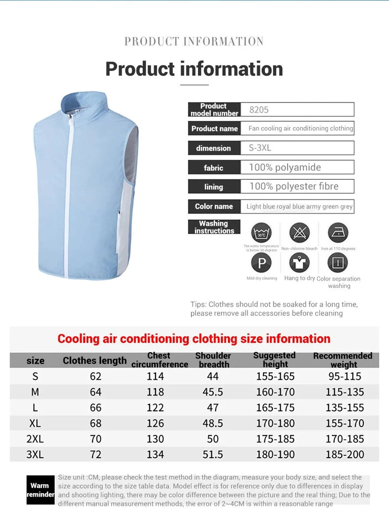 2024 Summer Air-conditioning Vest Cooling Work Clothes Outdoor Heat Protection Three Speed Adjustment Fan Hiking Clothes  Amaijoin