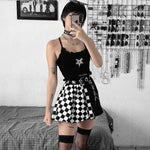 Load image into Gallery viewer, Halloween Contrast Color Black and White Checkered Dark Style Skirt  Amaijoin
