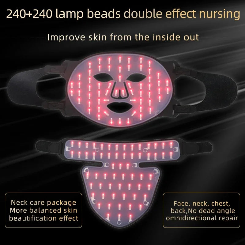 Face Neck Silicone Facial LED Mask 240 LEDs Red Light Therapy Face Anti-Wrinkle Brighten 3D LED Phototherapy Mask Beauty Device  Amaijoin