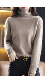 Load image into Gallery viewer, Autumn And Winter New 100% Mink Cashmere Sweater 2023 Women&#39;s High Neck Knitted Pullover Loose Korean Fashion Warm Women&#39;s Top  Amaijoin
