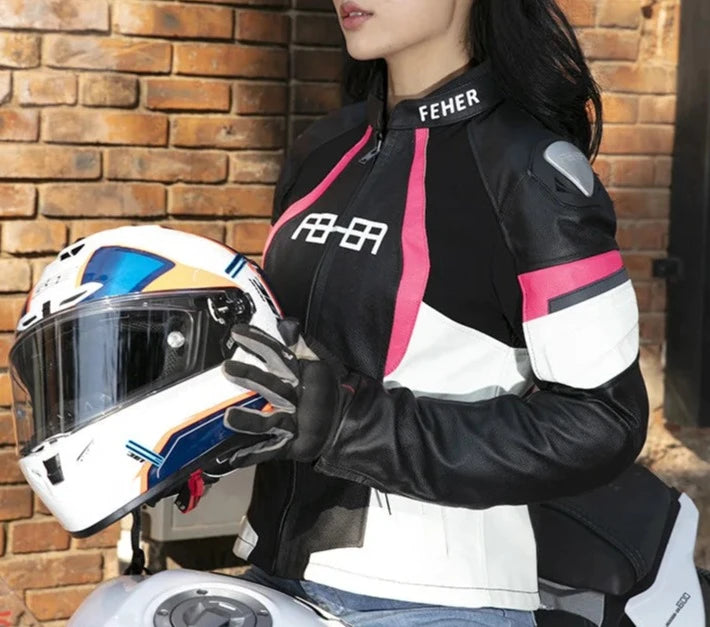 NVIU Motorcycle Leather Jacket For Women Waterproof Motorbike Riding Jacket Wear-resistant Racing Jacket EVA Protection  Amaijoin