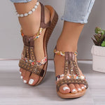 Carregue a imagem no visualizador da Galeria, Women Wedge Sandals Summer Bohemia Rhinestones Casual Platform Sandals Female Peep Toe Outdoor Beach Shoes обувь женская летняя  Amaijoin
