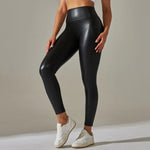 Load image into Gallery viewer, Women Black Pu Leather Pants High Waist Leather Sexy Leggings Trousers Women Thick Stretch Pantalon Mujer  Amaijoin
