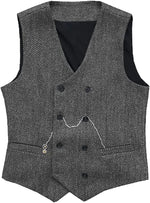 Load image into Gallery viewer, V Neck Men&#39;s  Suit Vests Herringbone Wool Tweed Double Breasted Waistcoat Tuxedo Groomsmen For  Wedding  Amaijoin
