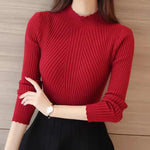 Load image into Gallery viewer, ITOOLIN Women Long Sleeve Knitted Bottoming Solid Pullovers Stripe Casual Sweater Autumn Winter Women Mock Neck Ruffles Sweater  Amaijoin
