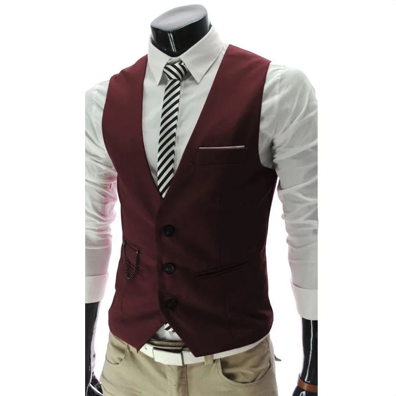 Formal Groom Wedding Suit Vests Male Coat Sleevels Slim Business Suit Waistcoat Solid color  Vests Jacket Men fashion Tops  Amaijoin