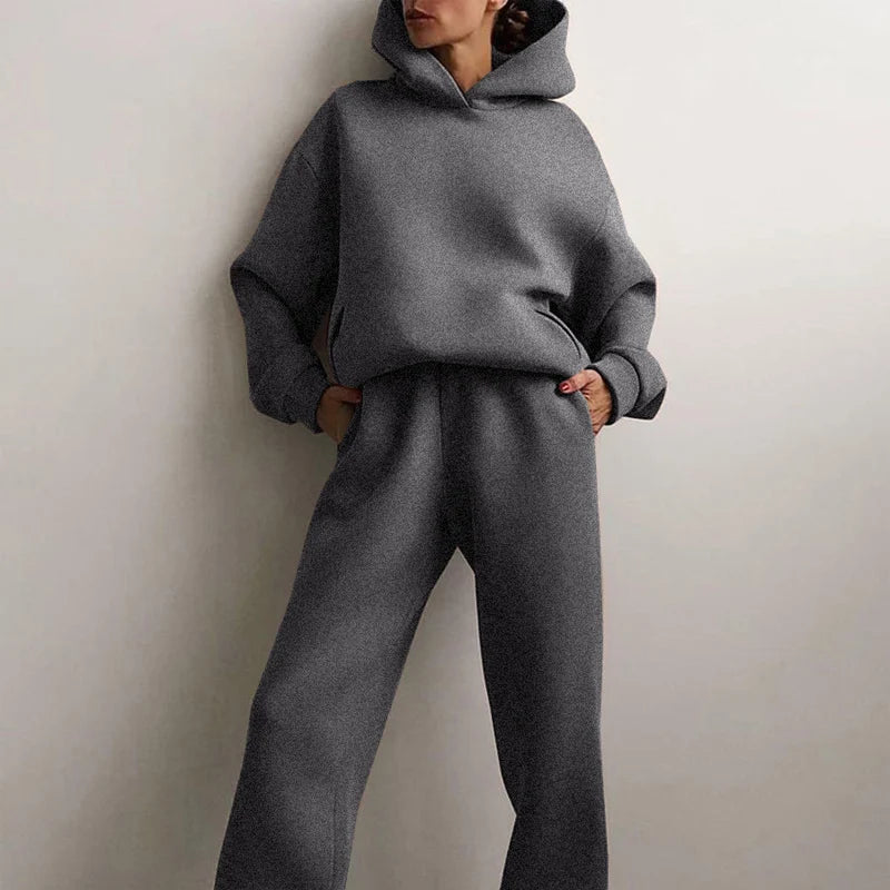 Winter Women Fleeced Tracksuits Casual Hoodie and Sweatpants Suit Fashion Two Pieces Set Hooded Sweatshirt Sport Jogger Outfits  Amaijoin