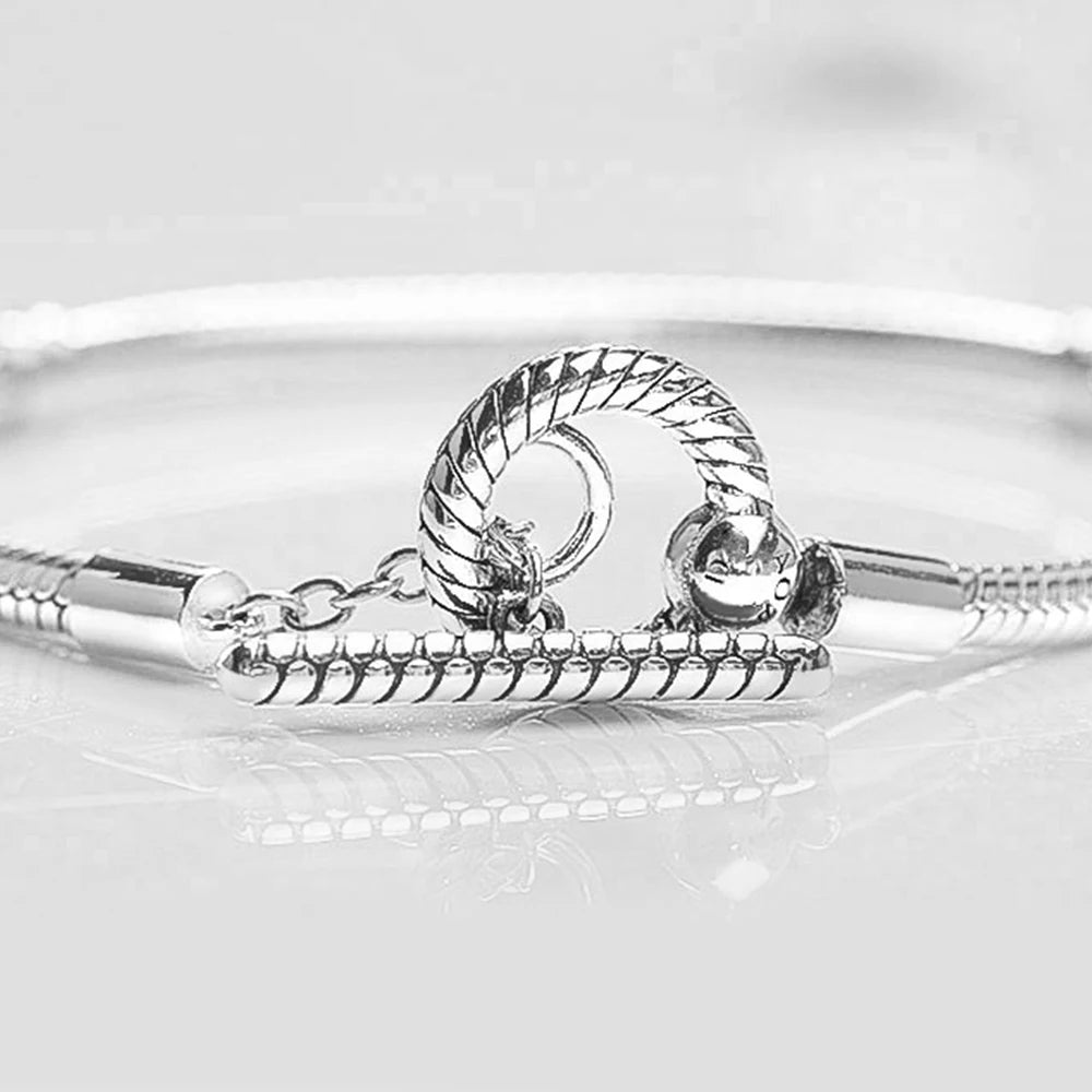 Pandora 925 Silver Daisy Bead T-Bar Snake Chain Bracelet For Women's Trendy DIY Fashion Jewelry Gift  Amaijoin