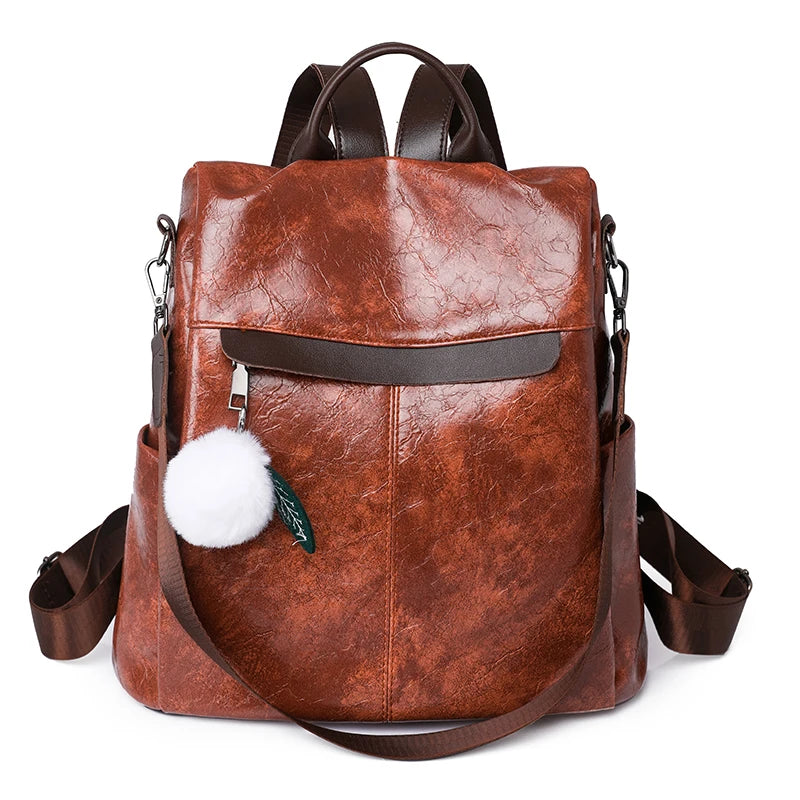 High Quality PU Leather BACKPACK Soft Leather Female Vintage Bag School Bags Rucksack Casual Lides Shoulder Bag Vintage Backpack  Amaijoin