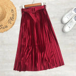 Load image into Gallery viewer, 2024 New High Waist Elegant Stain Women&#39;s Pleated Skirts with Belted Solid Skirts Mi-long Umbrella Skirt Spring Summer  Amaijoin
