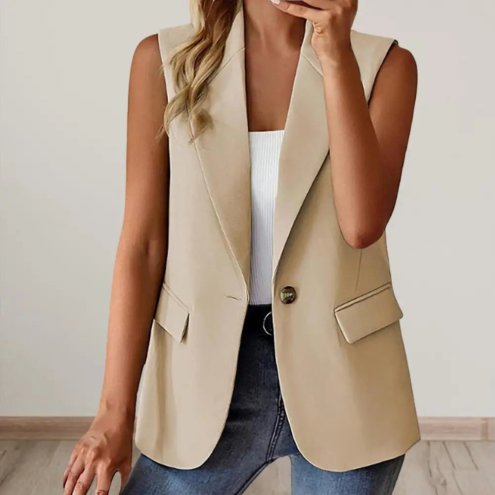 Women's Vest 2023 Sleeveless Vests Summer Waistcoat Sleeveless Business Vest Coat V-Neck Single-breasted Ladies Casual Tops Coat  Amaijoin