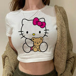 Load image into Gallery viewer, Tshirt Crop Top Hello Kitty T-shirt Kawaii T Shirt Sanrio Anime Cartoon Children Casual Clothes Y2k Cropped Tee Shirt Top  Amaijoin
