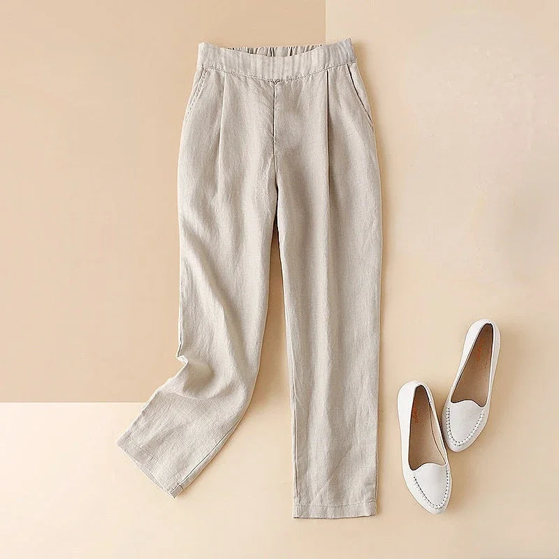 Black Women's Pants Elastic Waist Linen Trousers for Woman Clothing White Summer Nylon Outfits High Quality Korean Fashion 90s G  Amaijoin