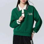 Load image into Gallery viewer, Semir Sweatshirt Women Polo Collar Letter Art Winter Loose Contrasted Color Temperament Trendy Plus Velvet Pullover  Amaijoin
