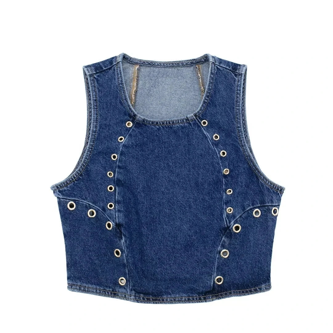 KONDALA Vintage Solid Women Denim Suit Cowboy O-neck Sleeveless Vest Loose Long Pants Chic Fashion 2023 Autumn Basics Sets  Amaijoin